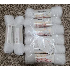 Vintage 8 Skeins Red Heart Luster Sheen Yarn White A94 Dye Lot 779 8256